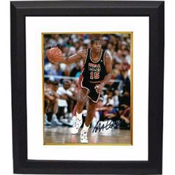 Magic Johnson Signed Team USA Olympic Dream Team 8X10 Photo Custom Framed (Navy Jersey Dribble)