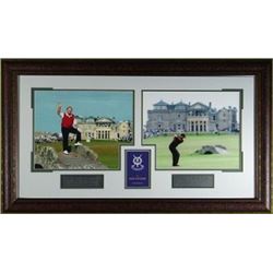 Jack Nicklaus Unsigned 2005 British Open Old Course 2 Photo Leather Framed 17X31 W/Tiger Woods W/ Sc