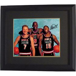 Magic Johnson Signed Team USA Olympic Dream Team 8X10 Photo Custom Framed (With Larry Bird & Michael