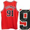 Image 1 : Dennis Rodman Signed Red Throwback Custom Basketball Jersey W/3 Peat 96-98