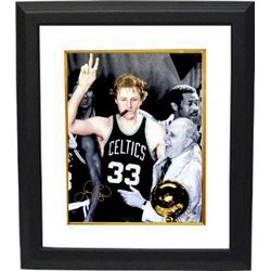 Larry Bird Signed Boston Celtics 16X20 Spotlight Cigar Celebration Photo Custom Framed W/Auerbach Go