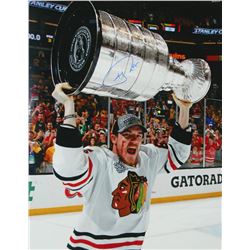 Andrew Shaw Signed Blackhawks 2013 Stanley Cup Trophy Bloody Face 16X20 Photo