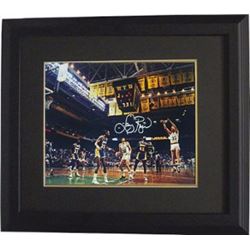 Larry Bird Signed Boston Celtics 11X14 Photo Custom Framed Vs Magic Johnson/ Kareem Abdul-Jabbar- Bi