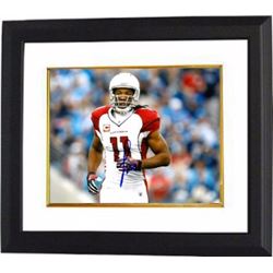 Larry Fitzgerald Signed Arizona Cardinals 8X10 Photo #11 Custom Framed (Horizontal White Jersey Blue