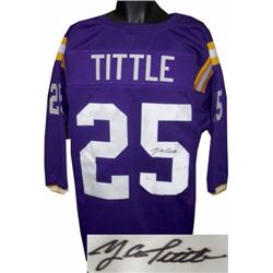 YA Tittle Signed LSU Tigers TB Purple Custom Jersey 3/4 Sleeve- JSA Hologram