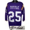 Image 1 : YA Tittle Signed LSU Tigers TB Purple Custom Jersey 3/4 Sleeve- JSA Hologram