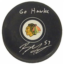 Brandon Mashinter Signed Chicago Blackhawks Logo Hockey Puck W/Go Hawks