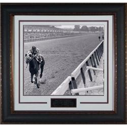 Ron Turcotte Unsigned 1973 Belmont Stakes Vintage B&W 16X20 Photo Leather Framed V Groove Matting Ho