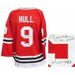 Bobby Hull Signed Red Custom T/B Hockey Jersey W/HOF 1983