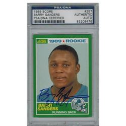 Barry Sanders Signed Lions 1989 Score Rookie Card #257 W/89 ROY PSA