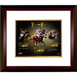 Jean Cruguet Signed Triple Crown Glory Horse Racing 16X20 Photo Custom Framed- 3 Sigs