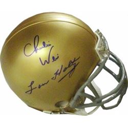 Charlie Weis Signed Notre Dame Fighting Irish Replica Mini Helmet W/Lou Holtz- Steiner Hologram