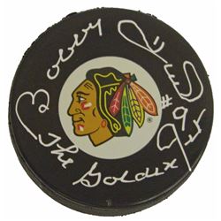 Bobby Hull Signed Blackhawks Logo Hockey Puck W/The Golden Jet