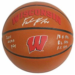 Frank Kaminsky Signed Wisconsin Badgers Rawlings Brown Logo Basketball W/2015 POY Stats