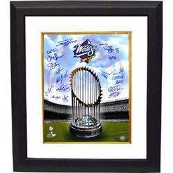 Chad Curtis Signed New York Yankees 16X20 Photo Custom Framed 1998 World Series Champions Logo And T