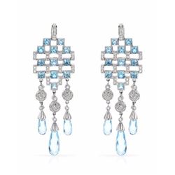 Blue Topaz & Diamonds Chandelier Earrings In 18K White Gold | 299740