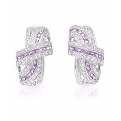 Pave-Set Pink Sapphire & Diamond Earrings In 18K White Gold | 289229