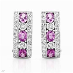 Pink Sapphire & Diamond Earrings In 18K White Gold | 286006