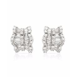 Baguette And Round-Cut Diamond Button Earrings In 18K White Gold | 220517