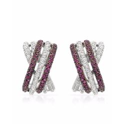 Criss Cross Ruby & Diamond Earrings In 14K White Gold | 173261