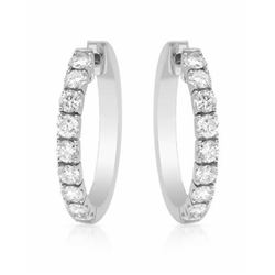 Halfway Out Diamond Hoop Earrings In 18K White Gold | 334402