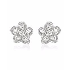 Prong-Set Diamond Flower Earrings In 14K White Gold | 405236