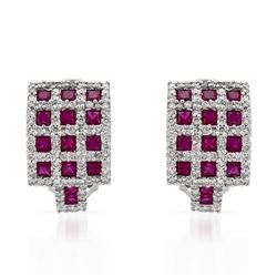 Checkered Ruby/Diamond Earrings In 14K White Gold | 288629