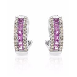 Pink Sapphire & Diamonds Earrings In 14K White Gold | 276142