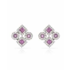 Kite & Round Pink Sapphire/Diamond Earrings In 14K White Gold | 288273