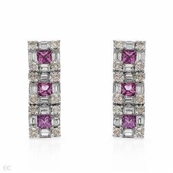 Pink Sapphire & Diamond Bar Earrings In 14K White Gold | 279163