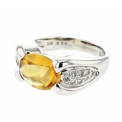 Oval-Cut Citrine Tension-Set Diamond Ring In 14K White Gold | 131423