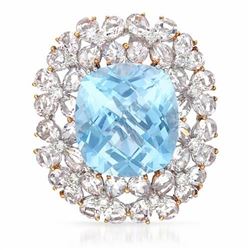 Blue Topaz Brooch  With Morganite & Diamonds In 18K White Gold | 266718