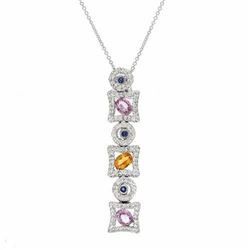 Multi-Colored Sapphire W/ Gems Slider W/ Chain In 14K White Gold | 269270