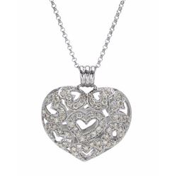 Puff Head W/ Pave Heart Diamond Slider W/ Chain In 14K White Gold | 334232