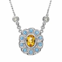 Citrine/Topaz Flower Slider W/ Chain In 14K White Gold | 185874