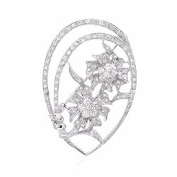 Flower Round Diamond Brooch In 14K White Gold | 278391
