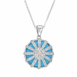 Turquoise & Sunray Diamond Slider W/ Chain In 14K White Gold | 345425