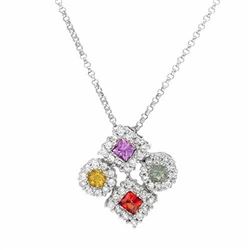 Multi-Colored Sapphire & Diamond Slider W/ Chain In 14K White Gold | 286766