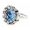 Image 1 : Blue Topaz Flower Ring With Diamonds In 14K White Gold | 268364