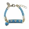 Image 1 : Turquoise Enamel Bar With White Hearts Turquoise Cord Bracelet Brass, 4" 1"