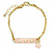 Image 1 : Lt. Pink Enamel Bar With White Flowers Gold Brass Chain Bracelet