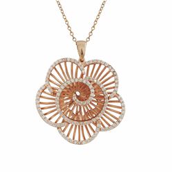 Rose Tone Sterling Silver Flower With CZ Pendant-43M