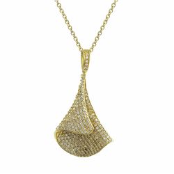 Gold Plated Sterling Silver Upside Down Cone Shape Pendant With CZ Pave