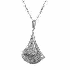 Sterling Silver Upside Down Cone Shape Pendant With CZ Pave
