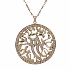 Rose Tone Sterling Silver CZ Shema Israel Echad Jewish Prayer 40Mm Open Circle Pendant- 1.87