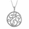 Image 1 : Rhodium Plated Sterling Silver Pendant, Swirl Design With White Czs, 42Mm Long, Circle Is 32Mm Wide