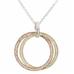 Tri Color Sterling Silver Circle Pendant, White Czs