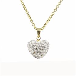 White Crystal 12X14mm Heart Pendant, Gold Tone Sterling Silver Bail- 0.79"