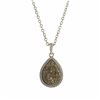 Image 1 : Gold Plated Sterling Silver, 13.5X17.5Mm Teardrop, Champagne Druzy Natural Stone With CZ Border, Pen