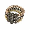 Image 1 : Sterling Silver Three Row Gold, Black, And Rose Gold Ball Stretch Ring With CZ Bar In Center